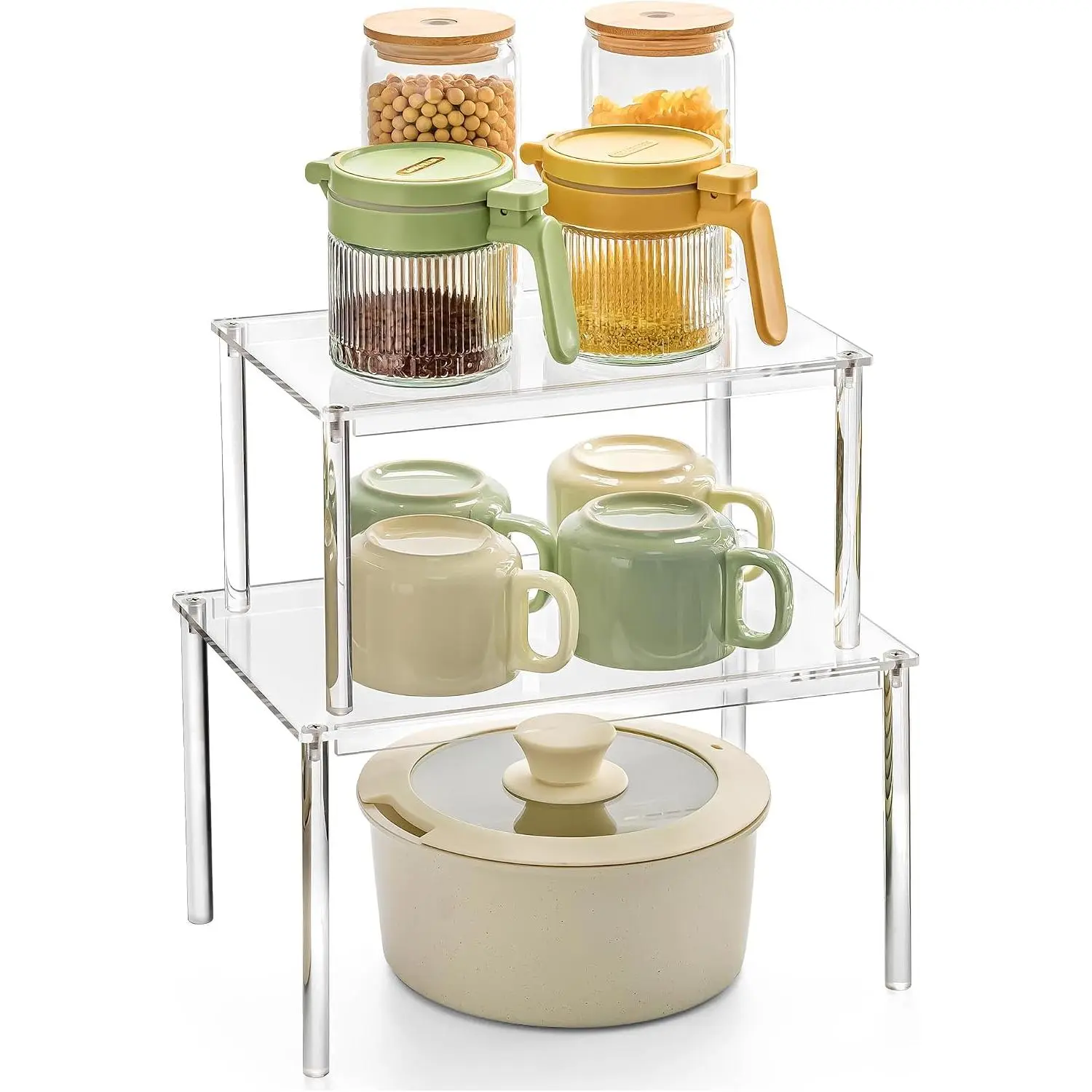 Cabinet Organizer, Set of 2 Shelf Organizer,  Rack Organizer for Cabinet, Desk Countertop Organizer, Stackable Shelves for Pantry Kitchen Storage and Organization
