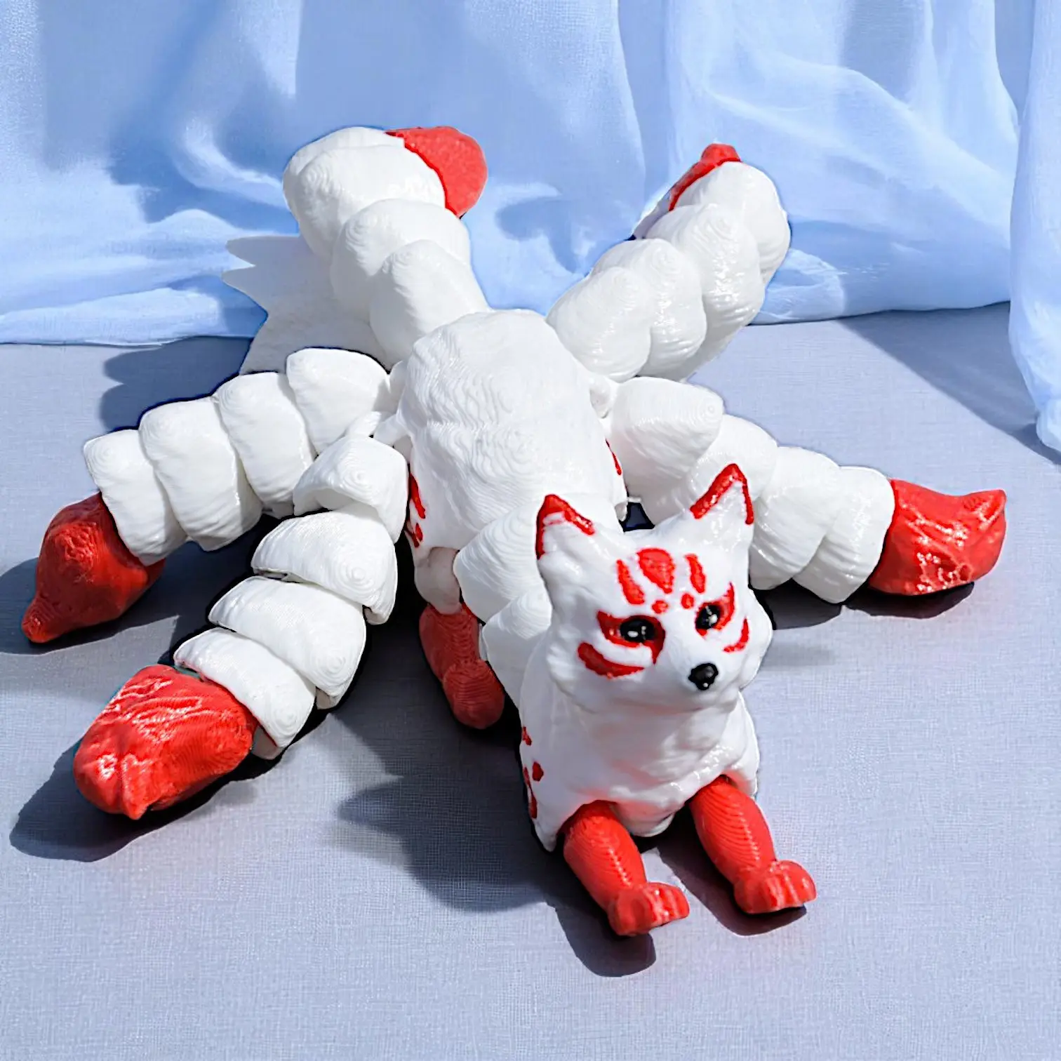 Vibrant 3D Printed Kitsune Statue, Fox Home Decor Collectible Doll, Office Desk Decoration, Party Gift, Ideal for Fantasy Creature Enthusiasts
