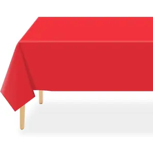 Red Plastic Table Cloth Disposable 2 Pack, 54 x 108 Inch Tablecloths for Valentines, Mothers Day, Birthday Party, Christmas Decorations, Rectangle Table Cover