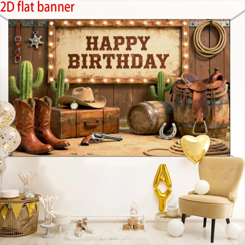 Vintage Western Cowboy Birthday Theme Background Banner, Party Decorations Banners, Birthday Decorations, polyester material, suitable for birthdays, outdoor and indoor parties, photography background fabric, birthday party supplies