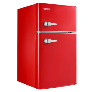 VEVOR Mini Fridge with Freezer, 3.2 Cu. Ft, Two Door Compact Refrigerator with Adjustable Temperature, Glass Shelf, Energy Efficient Dorm Fridge, Low Noise Small Refrigerator, for Bedroom, Office, Red