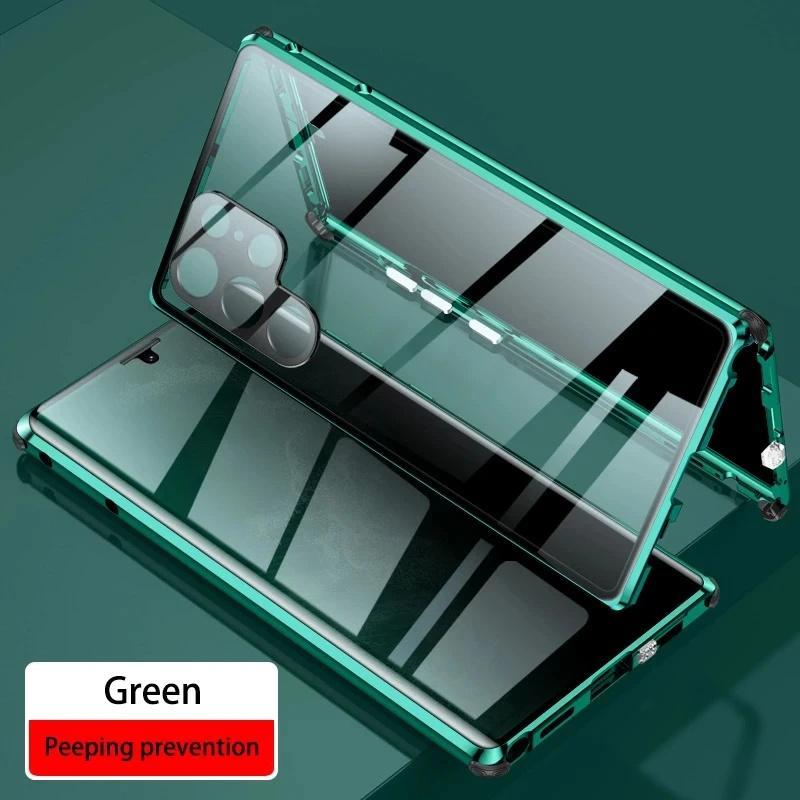 360° Protect Anti Peeping Privacy Double Sided Tempered Glass Case For Samsung Galaxy S25 S24 S23 Ultra Plus Metal MagneticCover