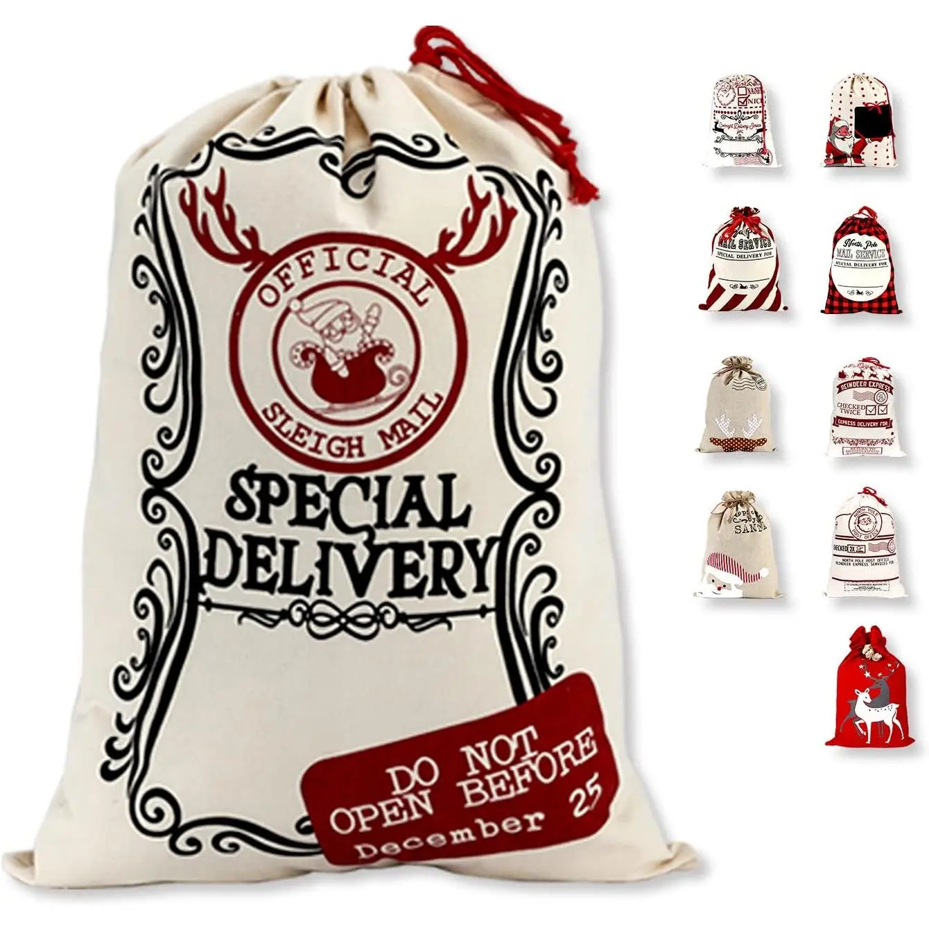 Christmas Santa Sack, Large Christmas Canvas  Bag with Drawstring, [Place to Write Wishes]  Personalized  , for Xmas Package Storage, Christmas Party Supplies Favors