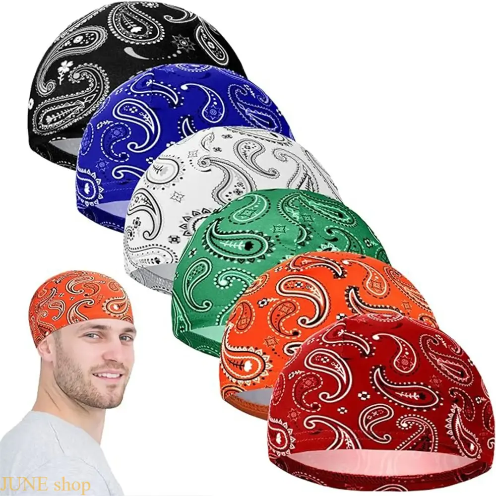 Men’s Stretchy Lightweight Paisley Print Skull Cap, Sweat-Wicking Quick-Drying Helmet Liner Designed As A Versatile Athletic Head Wrap For Cycling, Fitness Training And Various Outdoor Sports Activities