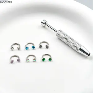 6pcs Value Pack 316L medical-grade titanium steel 18G 1.0mm Horseshoe Nose Hoop Internally Threaded Gems Nose Ring with Free Ball Holder & Guiding Needle