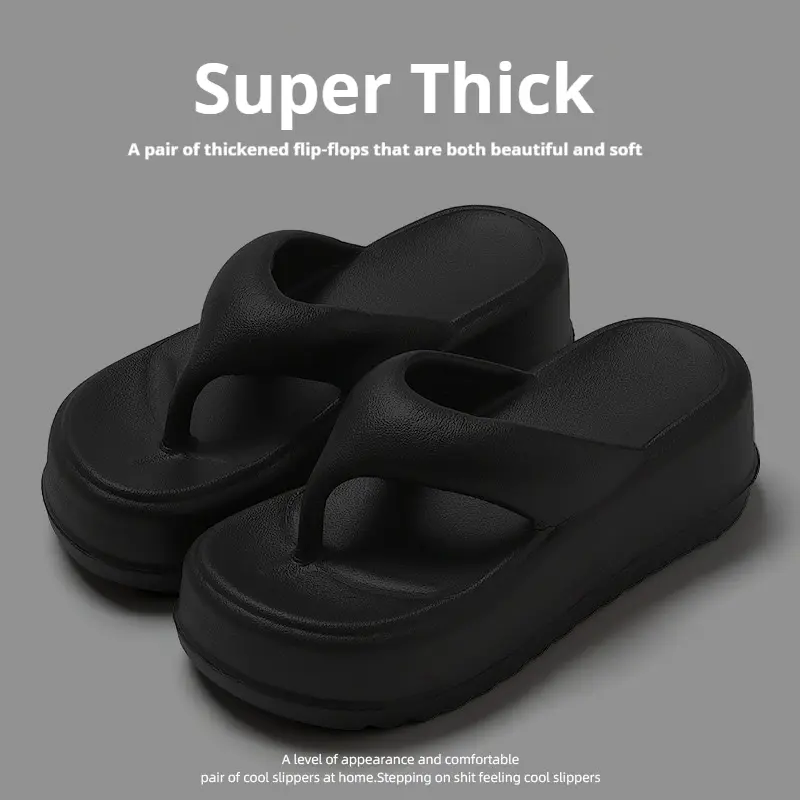 Women's Casual Thickened Flip-Flops - Summer Beach Slip-On, EVA Sole, Thick Sole Height-Increasing, Non-Slip, Breathable, Waterproof Sandals