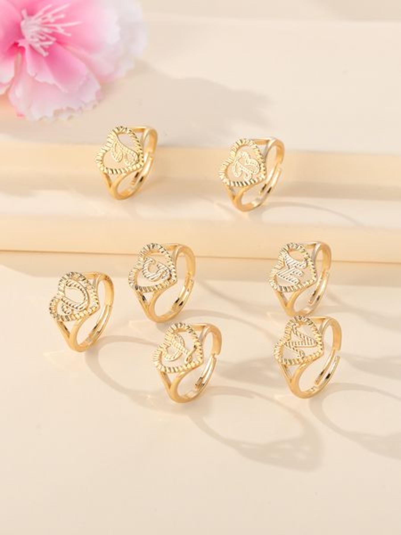 Fashion Heart Shaped Hollow Out Letter Design Cuff Ring, Texture Metal Decor Ring, Fashion Accessories For Women & Girls