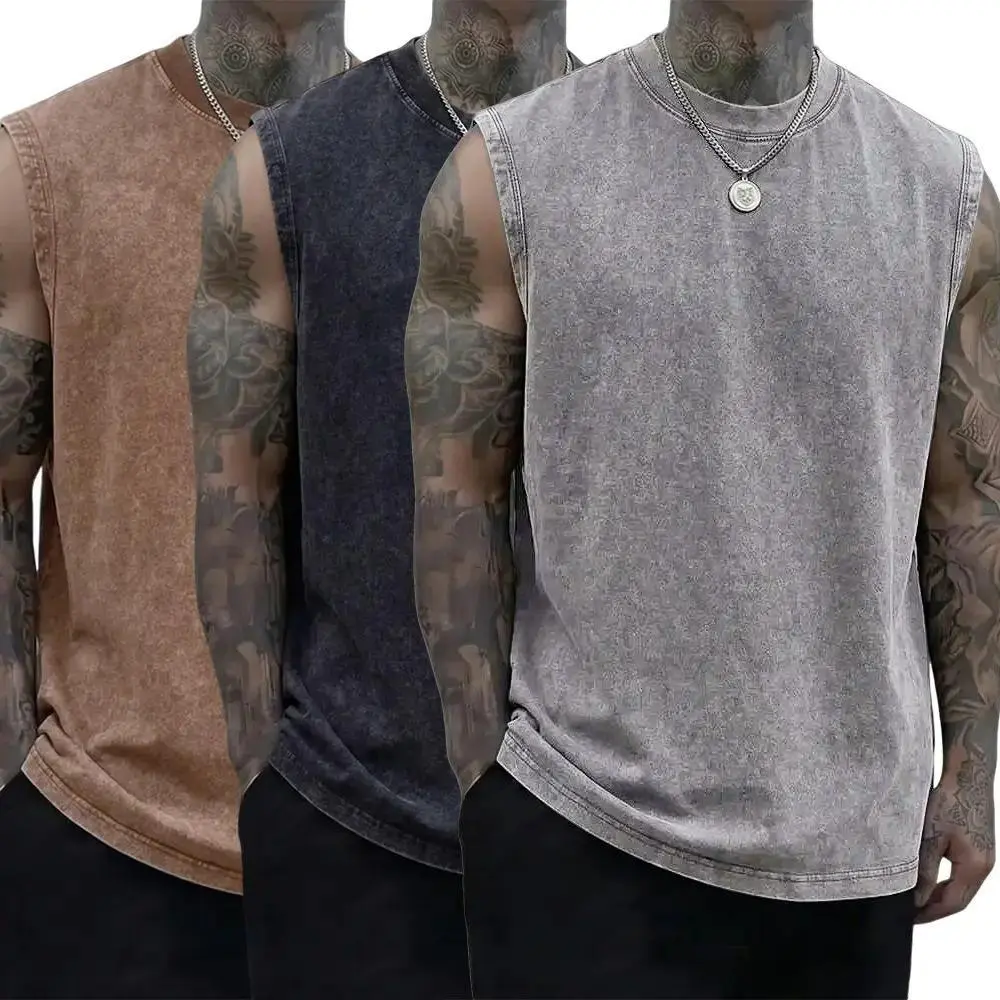 Men’s 3-Pack Summer New Arrival 230 g Pure Cotton Heavyweight Vintage Undershirts/Tank Tops, Soft Skin-Friendly Fabric, Unisex, Machine Washable, Full Cotton, Loose Retro Fit, Suitable for Sports & Fitness, Outdoor Cycling, Street Basketball