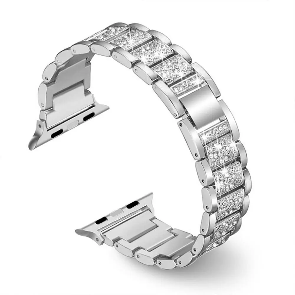 1 Pack Metal Chain Bracelet Wristband Strap Band Compatible with Watch Band 38mm 40mm 41mm 42mm 44mm 45mm Women Men, Sparkling Rhinestones Wristband for IWatch Ultra Series SE 11 10 9 8 7 6 5 4 3 2 1 Watch Straps Smart Watch Straps Smartwatch Strap