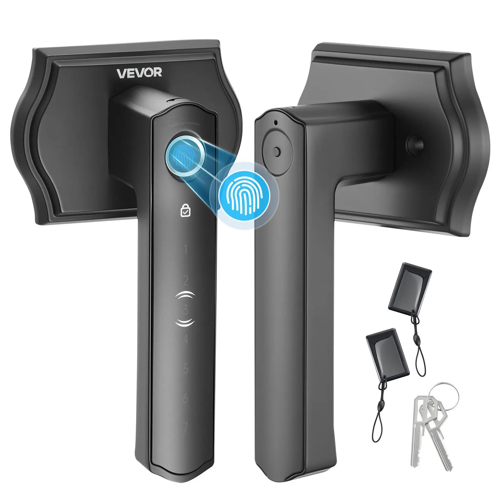 【DealsForYouDays】VEVOR Fingerprint Door Lock Set, Electronic Biometric Knob Keyless Entry Door Lock with Handle, Auto Locking, One-Time Code, Anti-Peeking Password, Easy Installation, for Home, Apartment, Matte Black