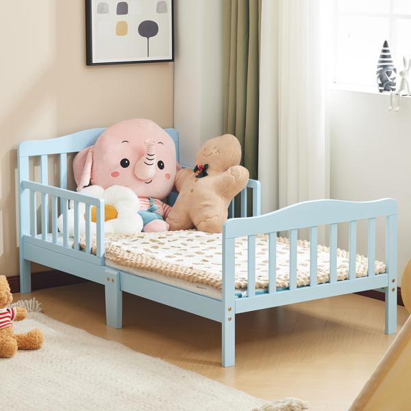 Toddler Bed with Safety Rails, Solid Wood Kids Bed Frame, Low Profile Montessori Floor Bed for Boys and Girls, 135*75*62.5cm