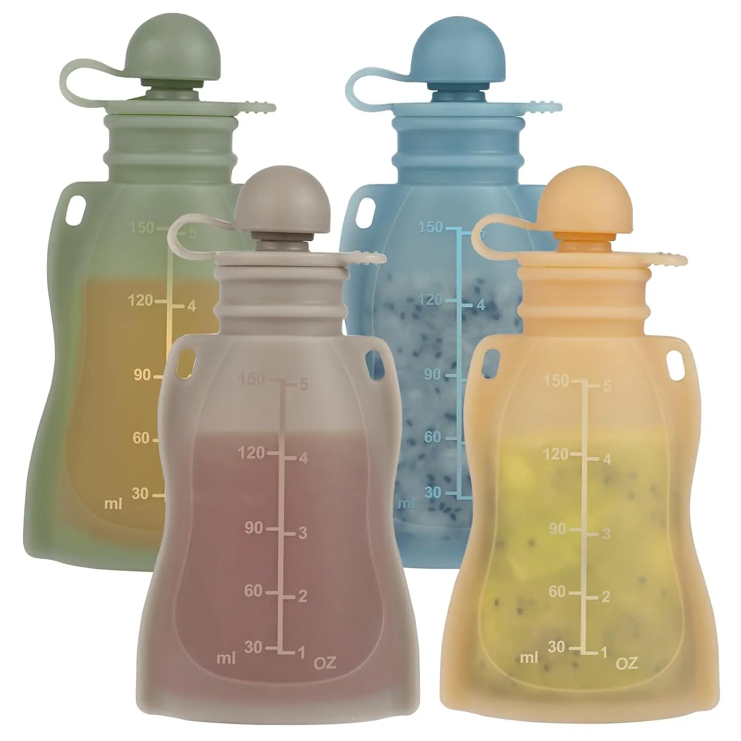 Reusable Baby Food Pouches, 4 Pack with Straw Squeezable Pouches  Toddlers, BPA-Free, Refillable Silicone Baby Food Storage Containers, 5 oz protects child
