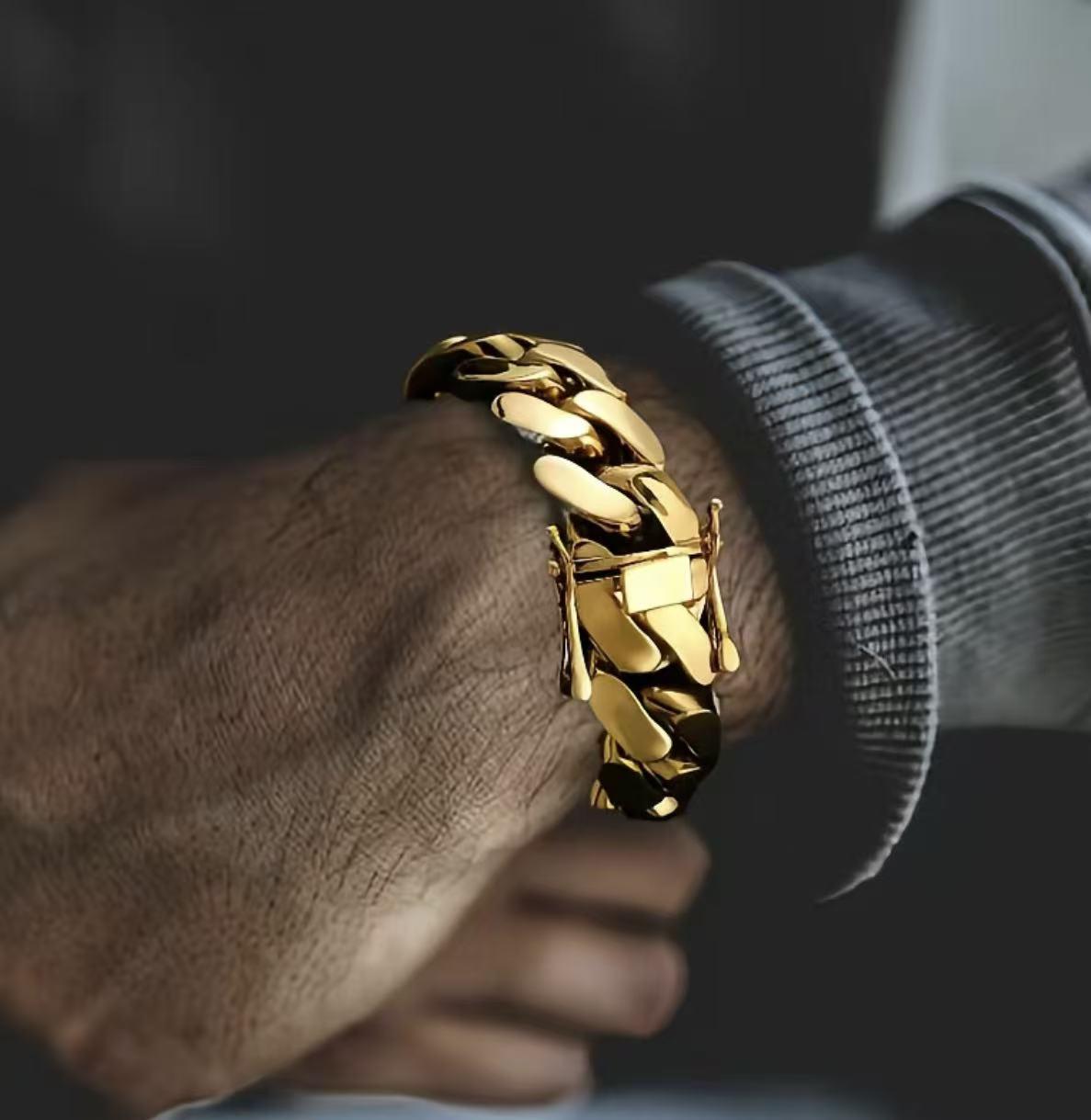 FSTVE 18k gold plated Cuban chain necklace 12mm /14mm/ 20mm trendy butterfly clasp hip hop jewelry gift