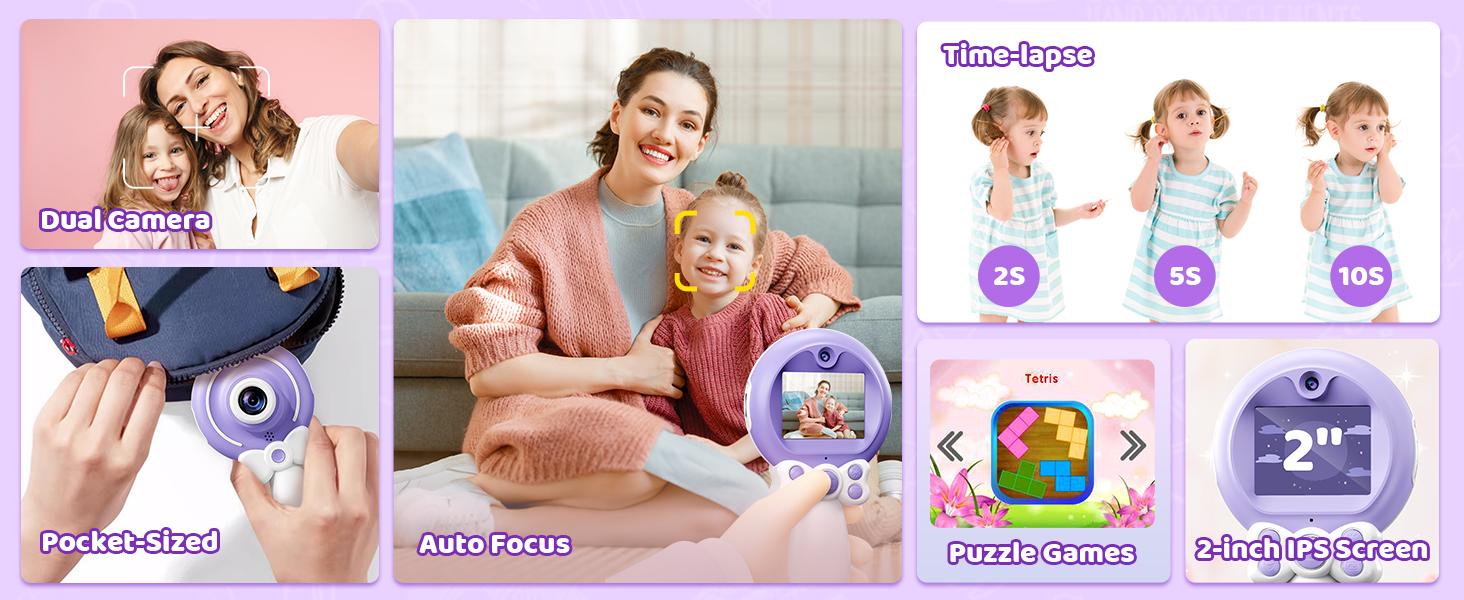 Camera Toy for Girls - Birthday Girl Gifts with Magic Wand Design - Digital Video Camera for with 32GB SD Card - Easter Basket Essentials for Girl 2 3 4 5 6 Year Olds, Purple