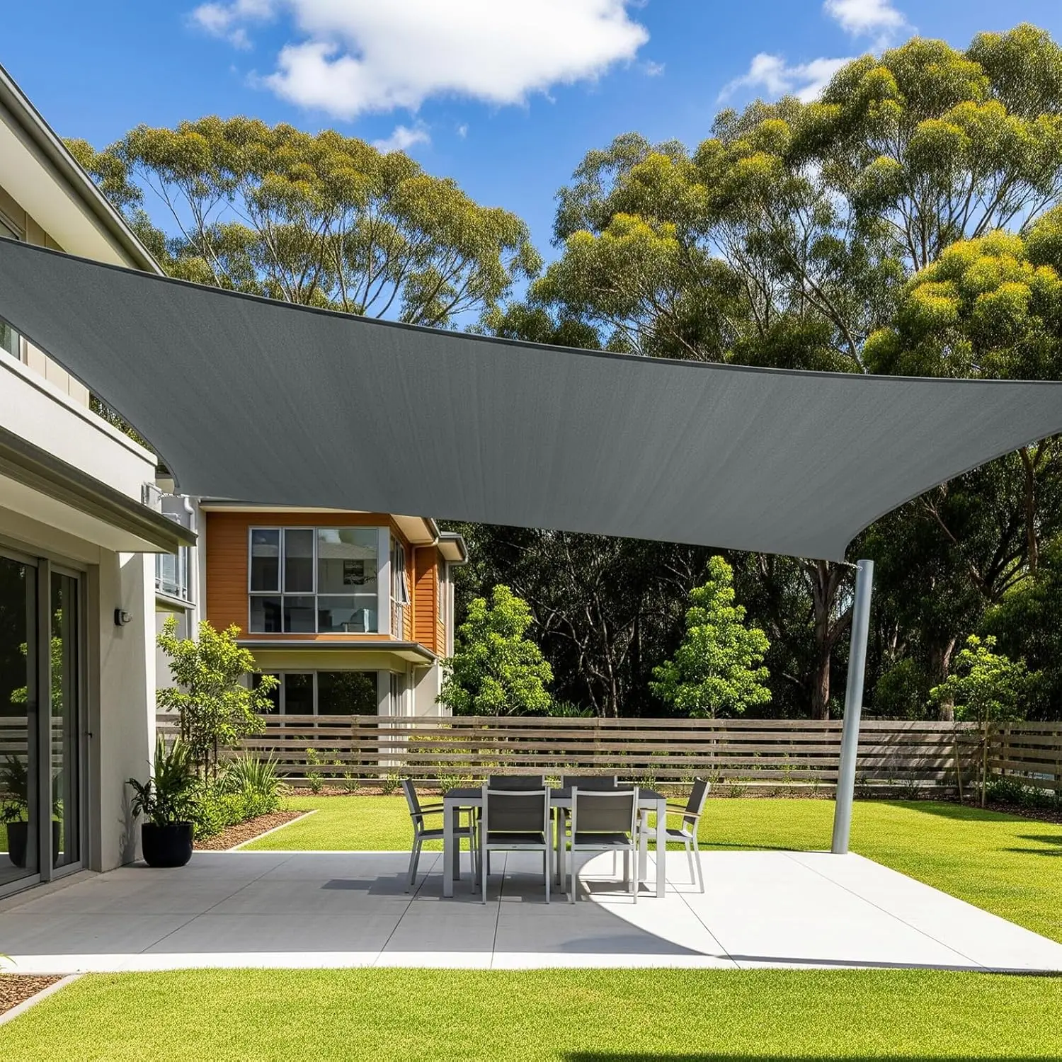 Sun Shade Sail 12x16FT Rectangle Shade Canopy Outdoor Sunshade for Patio Backyard Garden, Dark Grey