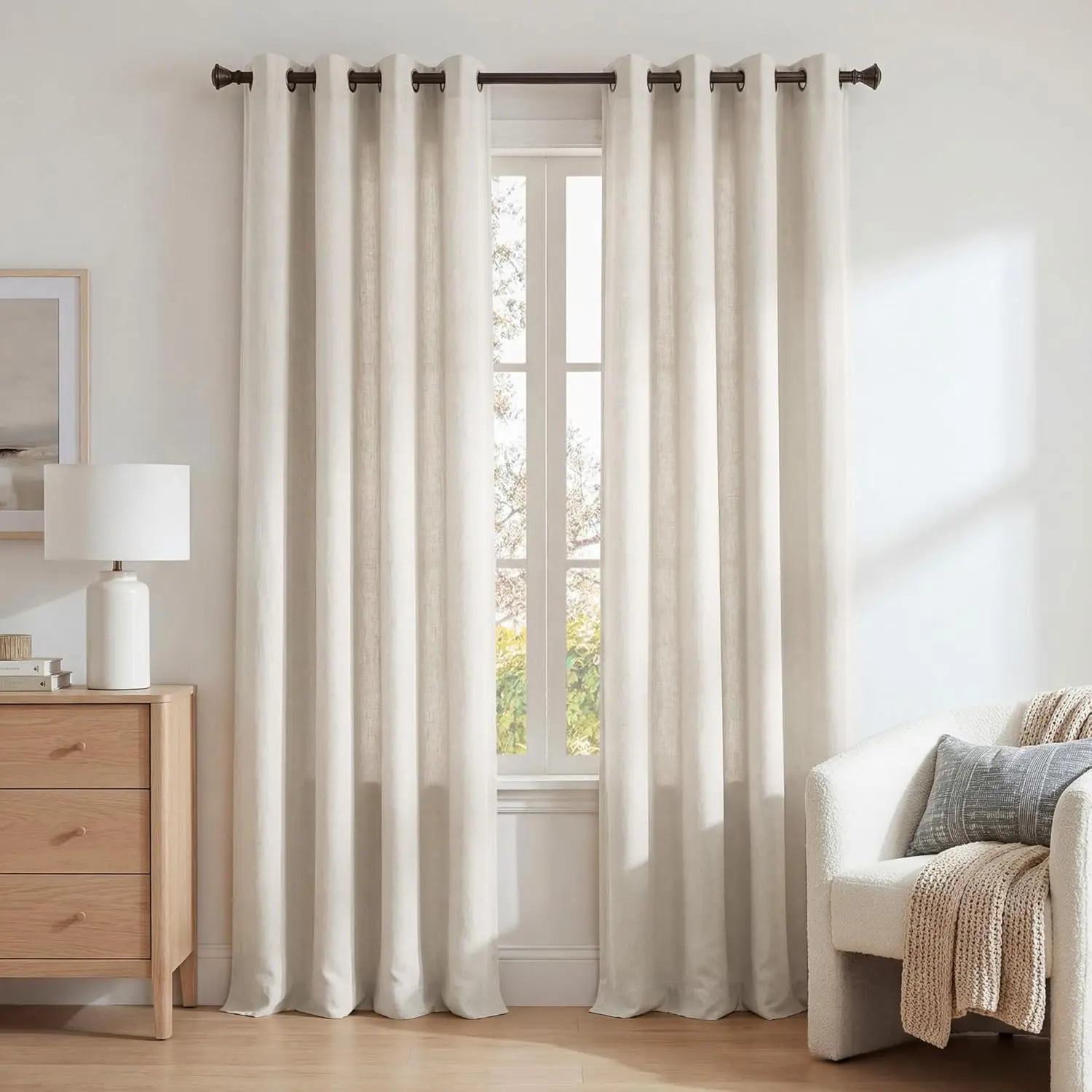 Semi Sheer Curtains for Bedroom 84 inches Long, Grommet Privacy Vertical Farmhouse Window with Light Filtering for Living Room, Natural, W52 x L84, 2 Pieces