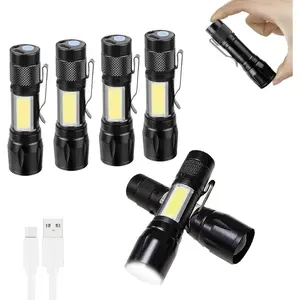 6 Pack Rechargeable Flashlights USB-C Zoomable Mini LED Bright Clip- EDC Flashlight with Side COB Light for Camping