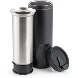 Travel  Press, Portable Coffee Maker, Stainless Steel Insulated Coffee Press,  Single Serve Bottle for -The-Go Use, 14oz (Black)