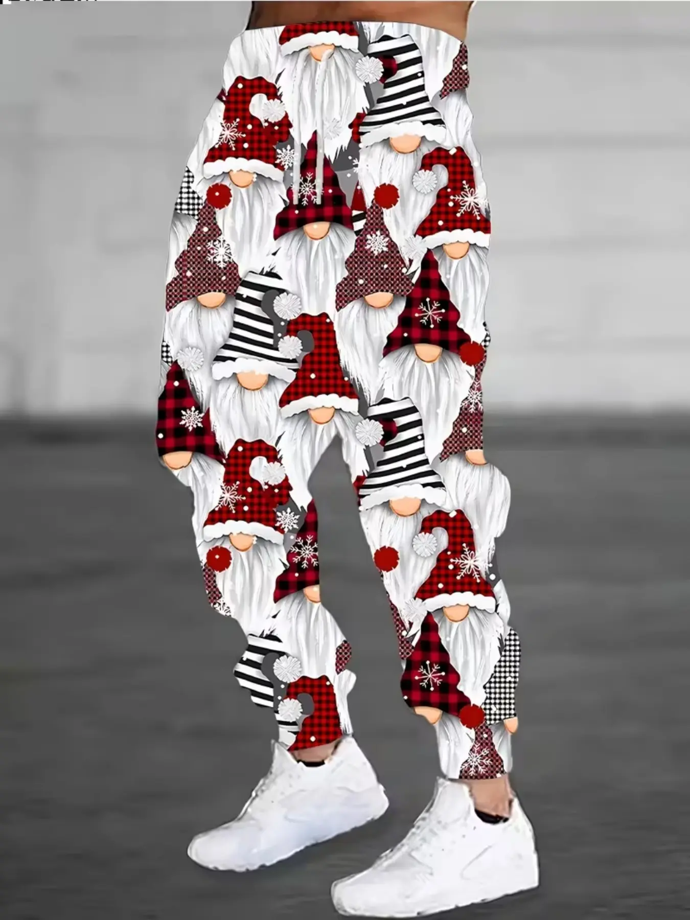 Men's Casual Christmas Print Jogger Pants, Comfortable Stretch Polyester Sportswear, Drawstring Waist, Fall & Winter Fashion