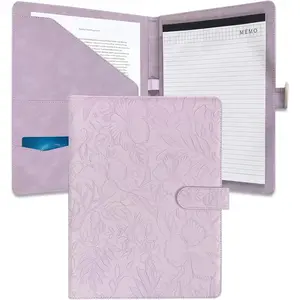 Faux Leather Professional Portfolio Padfolio Binder, Durable Executive Document Organizer with Business Card Holder, Letter-Sized Notepad Legal Pad Holder for Interviews Meetings (Purple)