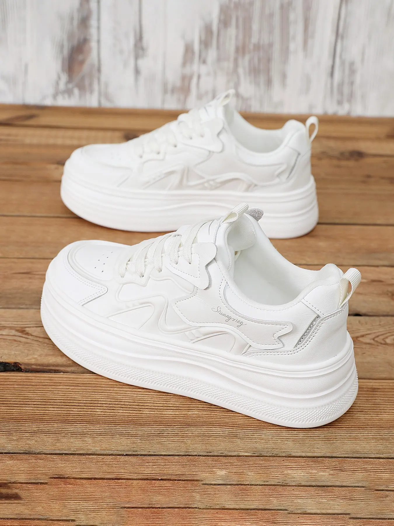Women's Casual Sport Shoes, Comfortable Elegant Sneakers, Lace Up Sneakers, Outdoor Casual Sneakers, Thick Soled Sneakers, Height-Increasing Thick Sole, Breathable Mesh, Spring Fall Low Heel