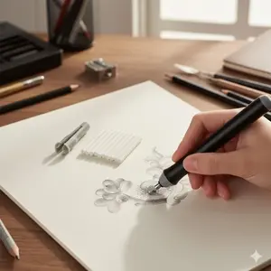 Electric Eraser Set with Replaceable Tips, Portable Detail Tool for Precision Highlighting and Smudge-Free Sketching. Essential Art Supplies for Students and Professional Artists.