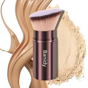 Brush Kabuki Face Brushes Retractable Travel Blush Kabuki Brush Portable Flawless for Foundation, Powder Blush, Bronzer, Buffing, Liquid, Cream, Cruelty Free with Cover(Brown) : Beauty & Personal Care