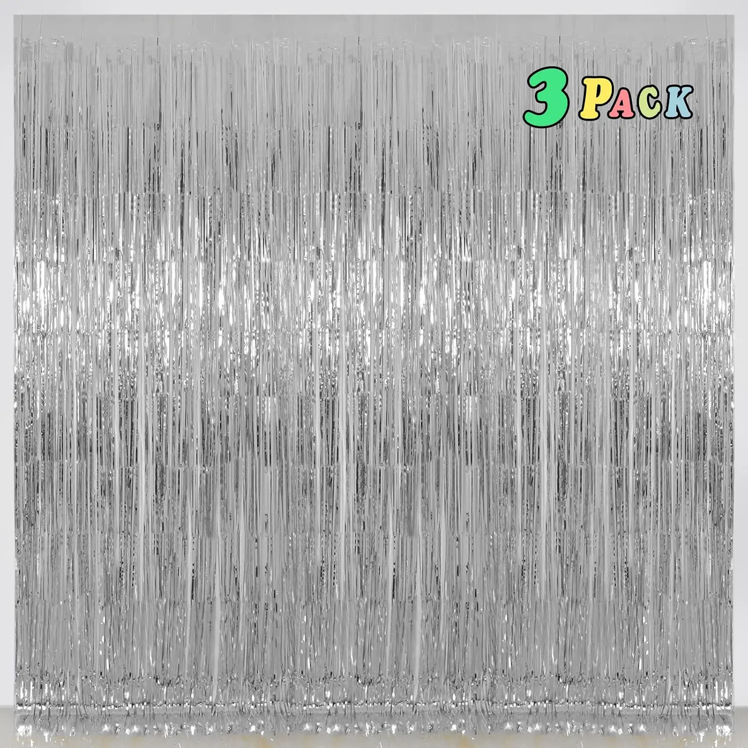 Pure  Fringe Curtain Backdrop 3 Pack, 3.2 x 8.2 FT Party Decorations | Disco Party, Birthday Party, Photo Booth Backdrop,  Decorations, Easy Installation