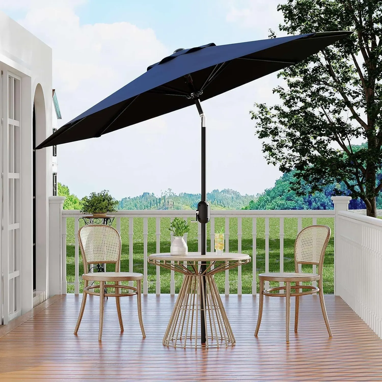 Sturdy UV Protection & Waterproof 9FT Outdoor Patio Umbrella, Table Umbrella with Push Button Tilt and Crank, 8 Sturdy Ribs Waterproof UV Protection for Garden, Pool, Backyard, Deck, Market