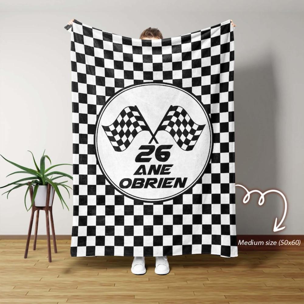 Racing Blanket with Checkered Flag, Car Lover Gift, Racing Car Blanket Checkered Flag Throw