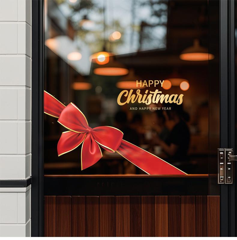 1Pc 45cm * 60cm Christmas Window Sticker, Electrostatic Glass Sticker, a Red Bow Element Pattern, Suitable for Home Windows, Bedrooms, Schools, Restaurants, Offices and Other Holiday Party Supplies Decorations
