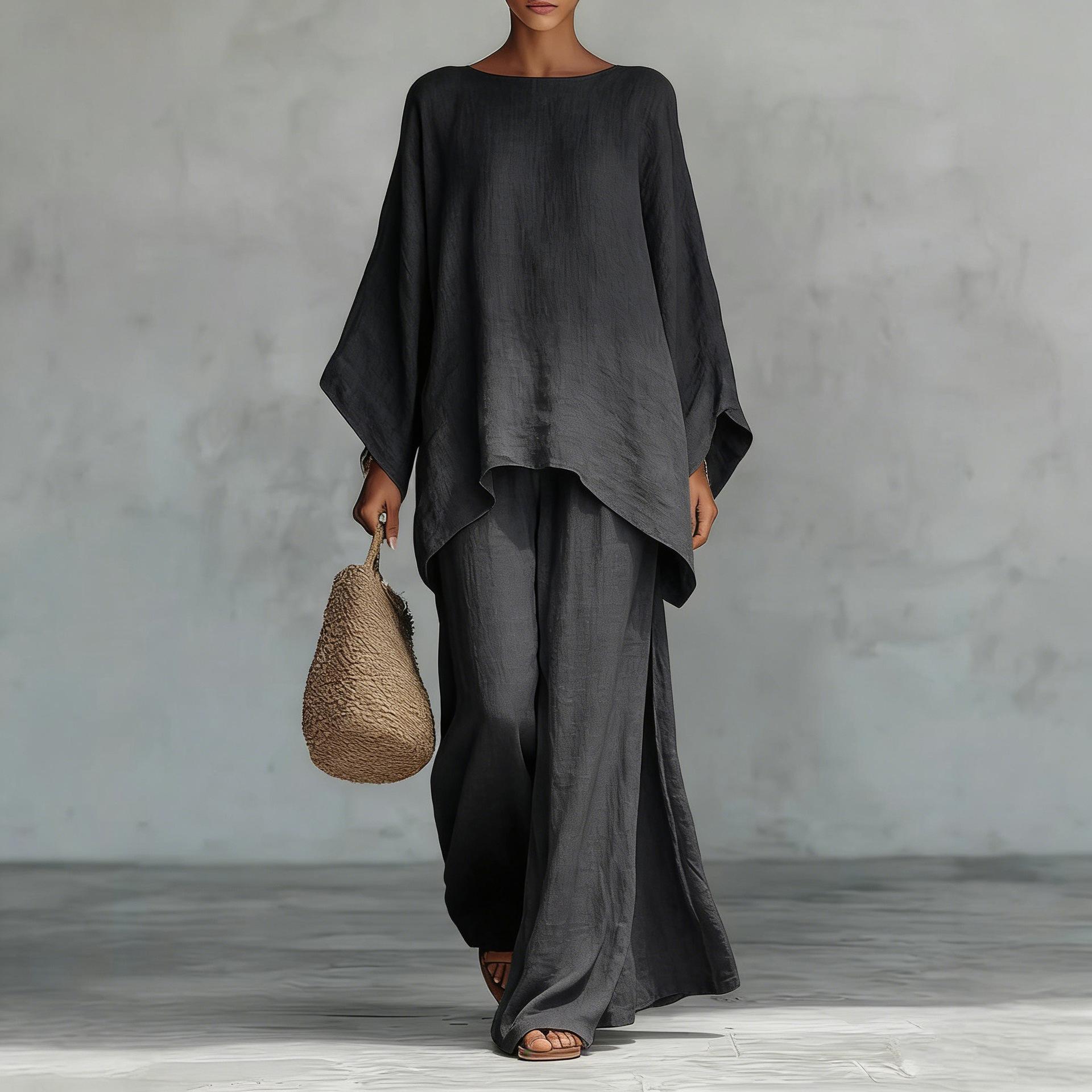 Boho Linen Two Piece Set - Perfect for Beach, Vacation & Brunch! Oversized Batwing Sleeve Top Wide Leg Pants Set TwoPieceSet  LinenSet  WideLegPants BatwingSleeve  SummerOutfit BohoFashion  CasualWear  Outfit of the Day  WomensFashion