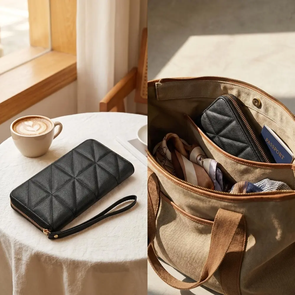 Women's Quilted Long Wristlet Purse - Secure Zipper Clutch with Wrist Strap, Card Organizer, Large Capacity for Daily Outings & Travel, Minimalist Practical Wallet, Minimalist Decluttering, Wrist Clutch
