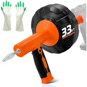 Auto Feed Drain Auger with Drill Adapter, 33  Drain Snake Hair Clog Remover, Manual or  Plumbing Snake Drain Cleaner for Bathroom, Shower, Kitchen Sink, Comes with Gloves