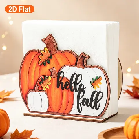Autumn Wooden Napkin Holder, Hello Fall Leaves Table Decor, Thanksgiving Harvest Season Desktop Napkin Organizer, Event Party Napkin Rack