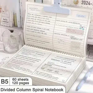New PVC soft cover coil notebook, Notebook Journal - Horizontal column layout design, B5 size, 60 sheets/120 pages, suitable for study notes, work records, DIY diaries, mind mapping