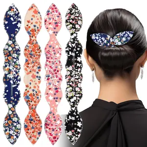 4 Pcs Hair Bun Maker Donut Buns for Hair French Twist Tool Updo Accessories Bun Makers for Women Adjustable Non-Slip Fabric with Metal Bar