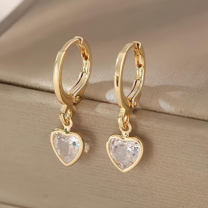Exquisite luxurious colored heart-shaped zirconia ear studs, high-end and versatile women's earrings