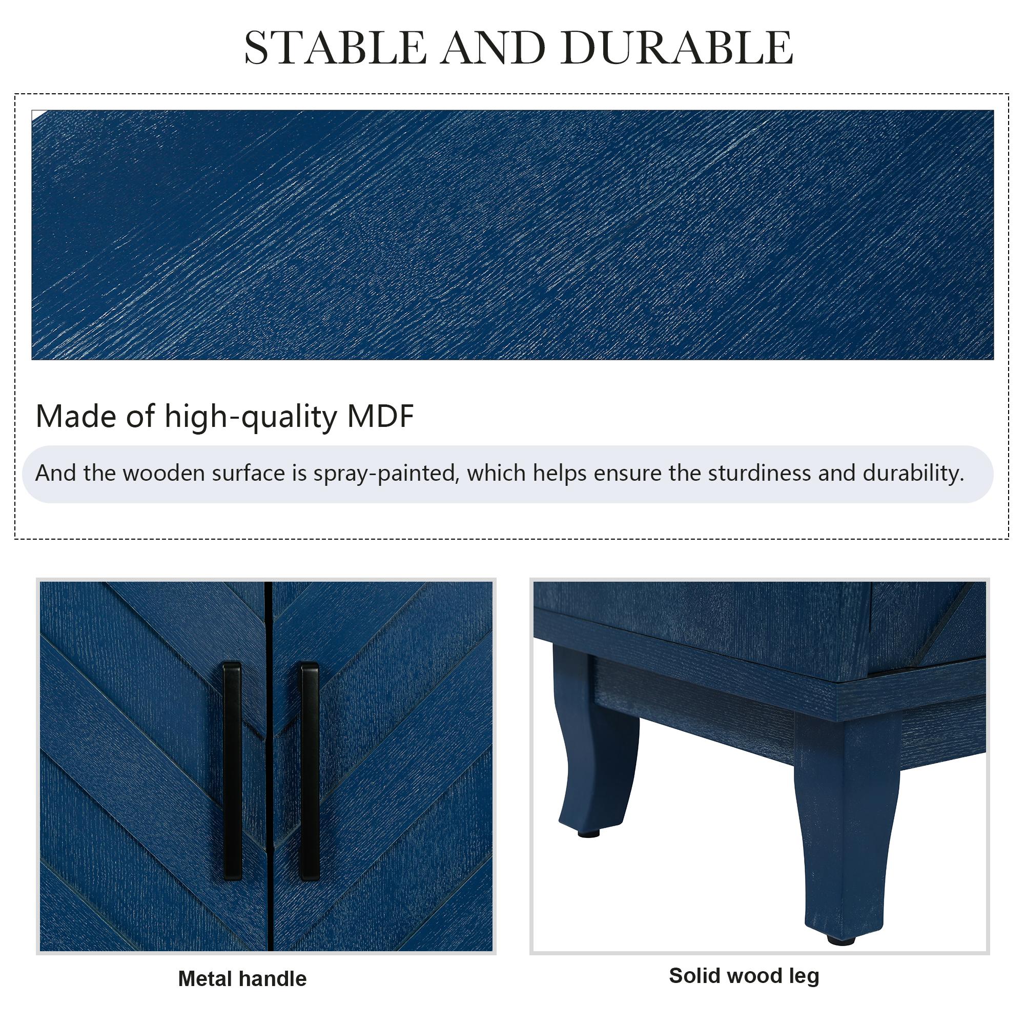 Retroy Vintage 4-Door Credenza Cabinet - 60" Navy Blue Storage Buffet with M-Shaped Panel Doors, Solid Wood Base for Dining Room & Living Room Retroy Vintage 4-Door Credenza Cabinet - 60" Navy Blue Storage Buffet with M-Shaped Panel Doors, Solid Wood Base for Dining Room & Living Room