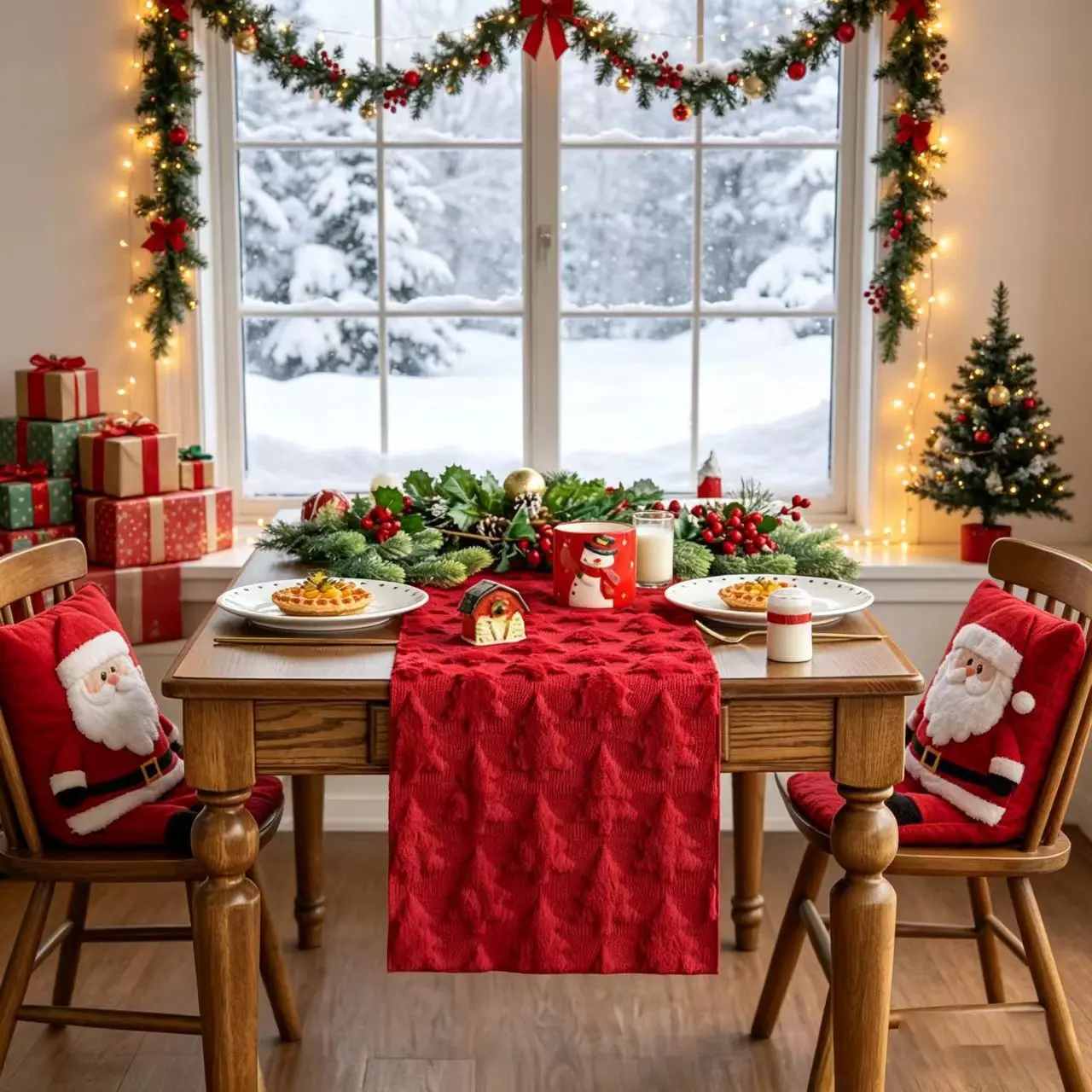 Christmas Tree Pattern Plush Tablecloth, Soft Fabric, 13x71 Inches, Multi-Color Options, Perfect for Dining Room, Party Decorations
