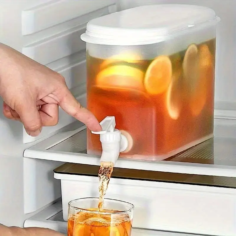 1pc Drink Dispenser with Spigot, Large Capacity Cold Water Pitcher for Fridge, Iced Tea Lemonade Juice Beverage Container for Home Kitchen Party