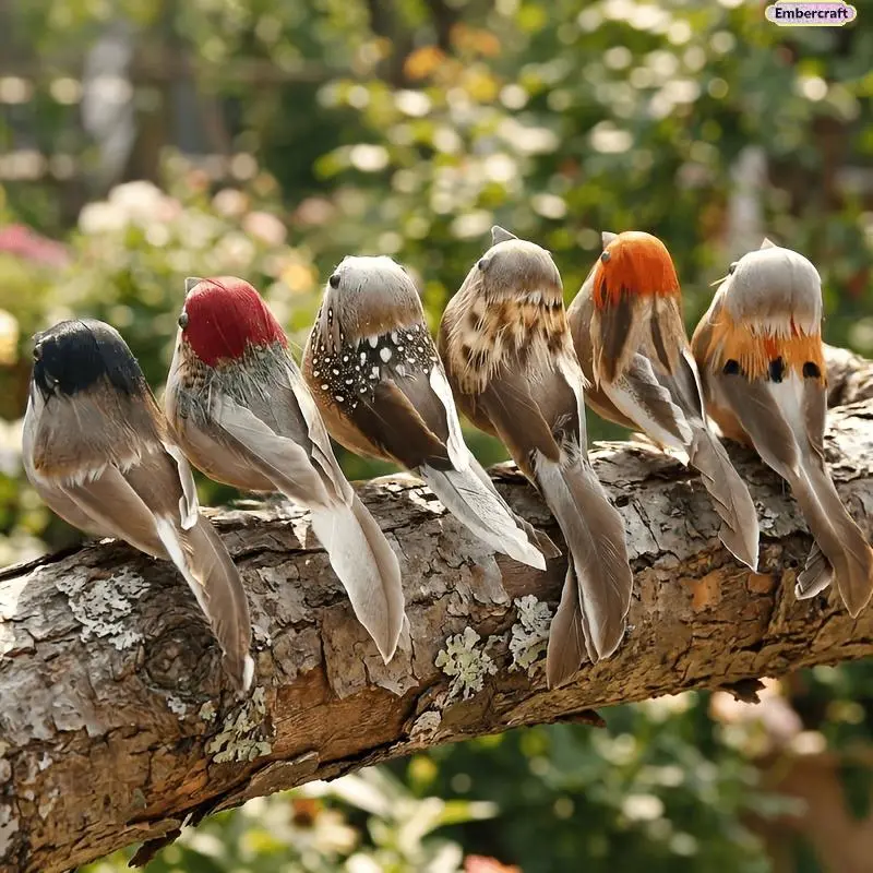 6PCS Easy-Clip Feathered Realistic Mini Sparrow Bird Ornaments Set - Aesthetic No-Fuss Home & Garden Decor for Branches, Spring Party Centerpieces