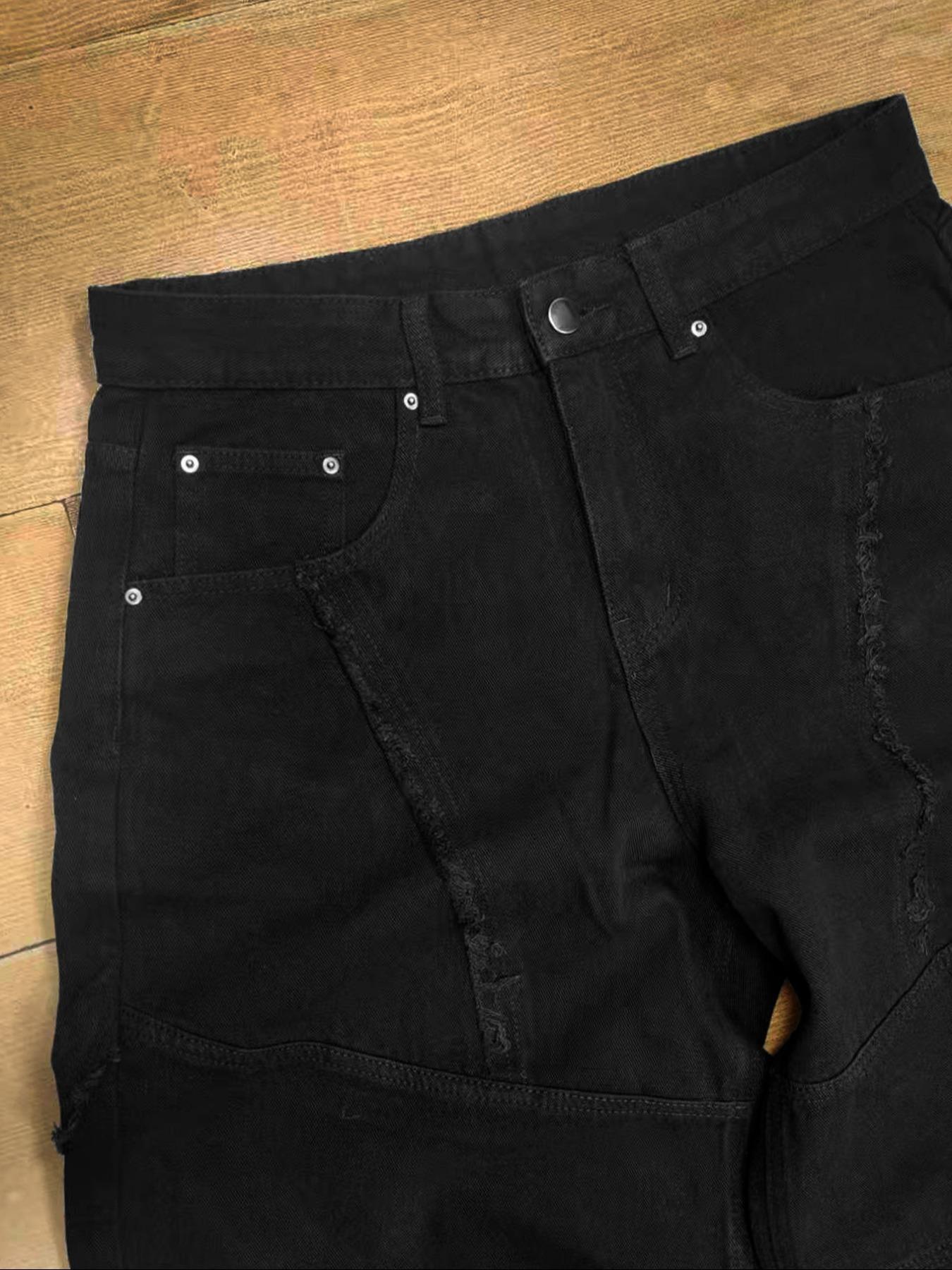 Men's Street Style Streetwear Raw Hem Jeans, Casual Comfy Denim Jeans for Daily Wear, Wide Leg Jeans Bottoms for Men