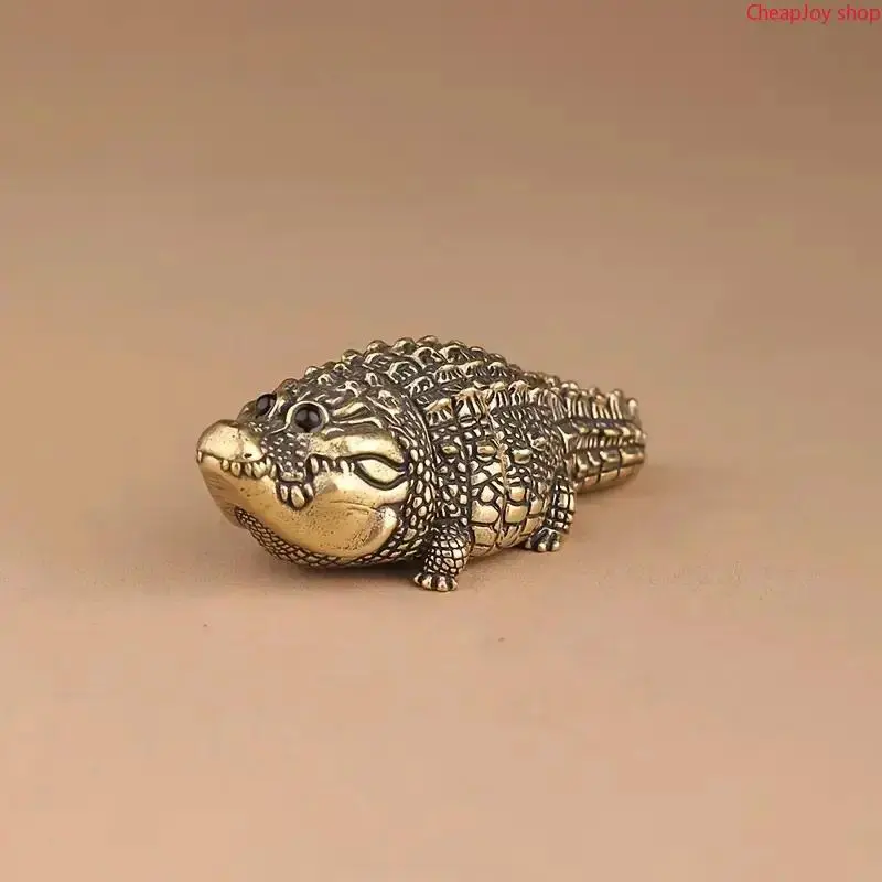 2026 Cute Fat Copper Alligator Sculpted Statue, Decorative Resin Figurine for Desktop, Bookshelf, Living Room or Office Home Decor