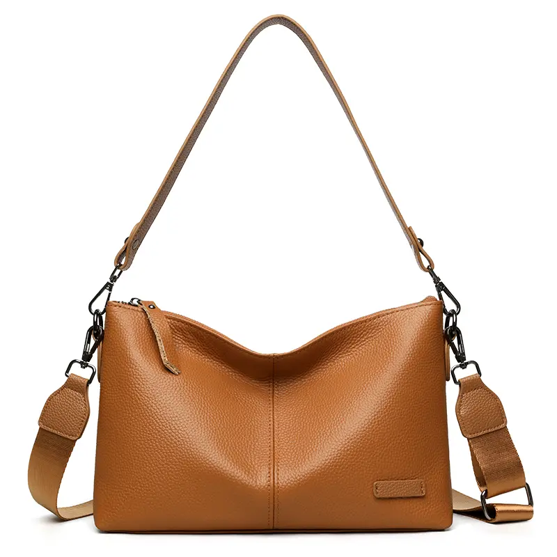 Women's genuine leather single-shoulder bag, casual large-capacity crossbody bag, includes 2 shoulder straps,genuine Leather Hobo Bags