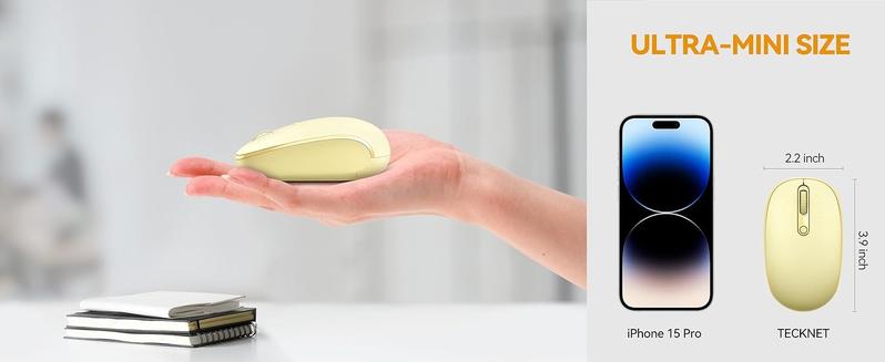 X-MUP05  Wireless Mouse, 2.4G Quiet Computer Mouse with USB Receiver, 4 Buttons Portable Cordless Mice for Chromebook, Laptop, PC, Mac, 800/1200/1600 DPI - Yellow