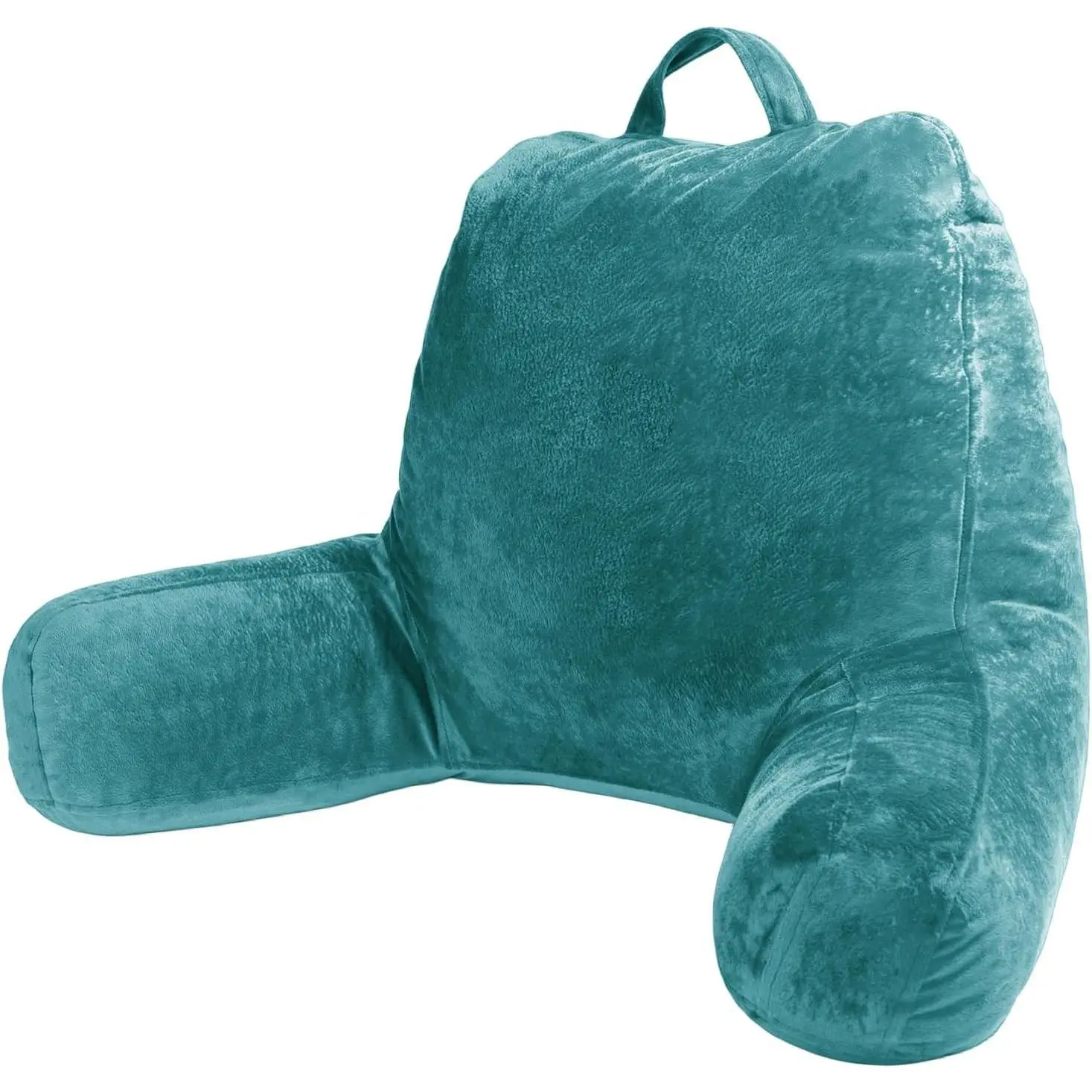Reading Pillow, Velvet Back Pillow for Bed Sitting Up, Adult Back-Rest Support Cushion with Arms for Sit Up on Couch, Sofa, and Floor, Dorm Essentials, Reading Accessories, Teal Blue