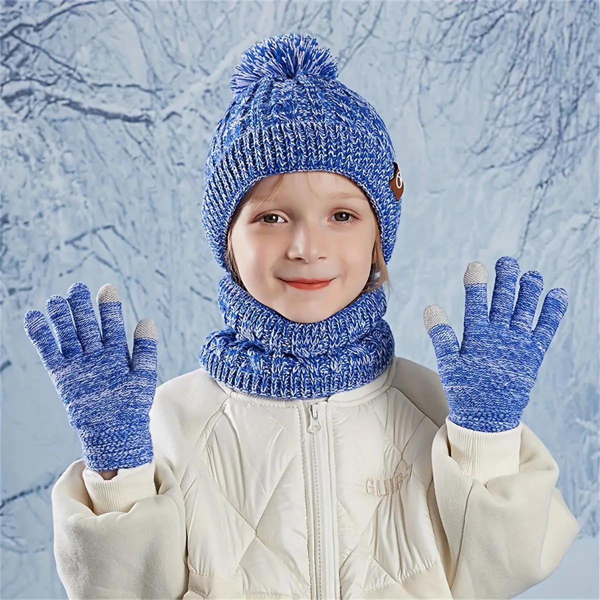 3pcs Outfit Set: Beanie Hat, Scarf & Gloves with Plush Lining for Comfort and Warmth. / Aged 3-10 Years Old in Autumn-Winter Seasonal Activities, Traveling or Vacation; Christmas Thanksgiving Gift Package, Winter Hat, Winter Hat, Seasonal Activity Outfit,