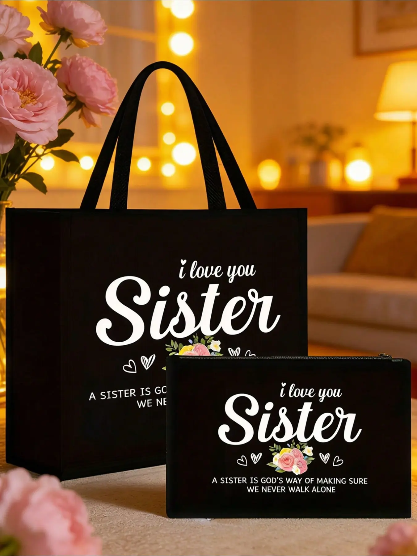 "i Love You Sister" Large Capacity Shoulder Bag, Handbag, Beach Bag, Shopping Bag, Travel Bag, Gift for Sisters, Mother's Day, Graduation, Wedding