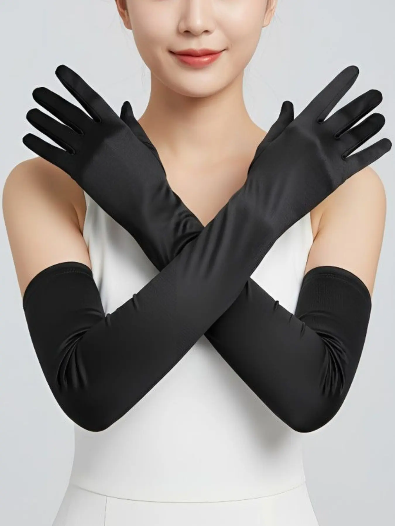 Elegant Women's Long Satin Gloves, Perfect for Evening Parties, Weddings, Festive Gatherings, UV Protection, Fashion Accessory